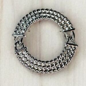 Woven Circle Brooch Vintage Silver Tone Textured Round Statement Pin